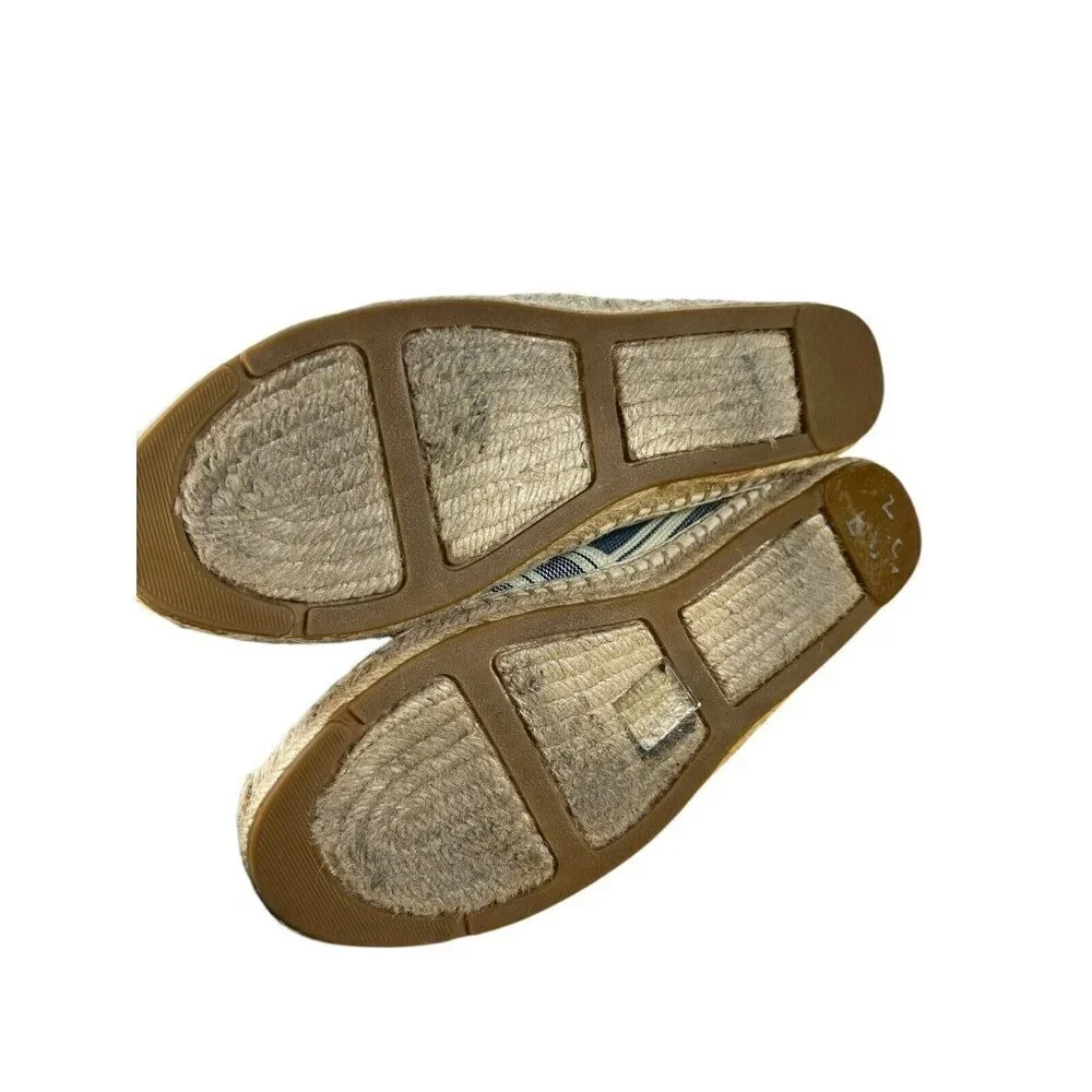 Tory Burch Beige Blue Striped Fabric‎ Espadrille Flat Slip-On Shoes 9.5 Designer